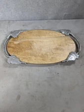 Unique Charcuterie Wood Board Cheese Block Cutting Board Pewter Leaves 9"x16"