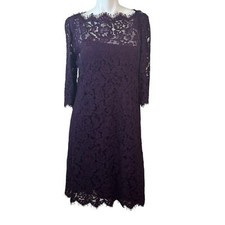 Dolce & Gabbana Eggplant Purple Lace Cocktail Dress 3/4 Sleevees sz 46=10