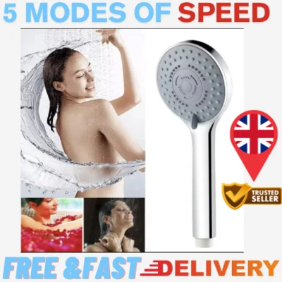 NEW Bath High Pressure Shower Head 5 Mode LARGE Chrome Handset Head Water Saving