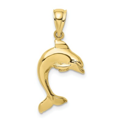 Echt 10kt Gelbgold 2-D poliert Delfin springender Charm