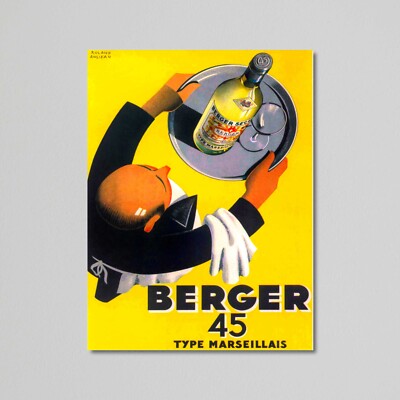 Vintage Art Deco Poster, Berger 45 Type Marseillais Liquor by Roland Ansieau