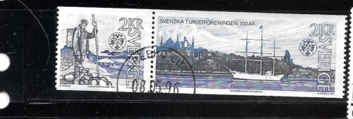 SWEDEN SC# 1545a 1985 TOURING CLUB USED OLD VINTAGE XF STAMP ATTACHED PAIR - Afbeelding 1 van 1