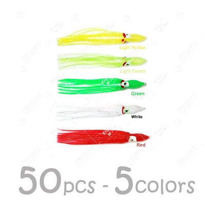 50pcs 5-color Fish WOW!  4.75'' Fishing Squid Skirts Octopus Hoochies 12cm Lures