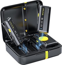 7RYMS Wireless Lavalier Microphone Noise Cancellation 656FT Range Black Stream