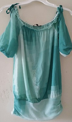 Express Tie-Shoulder Turquoise Mesh Blouson Top, XS, NWOT