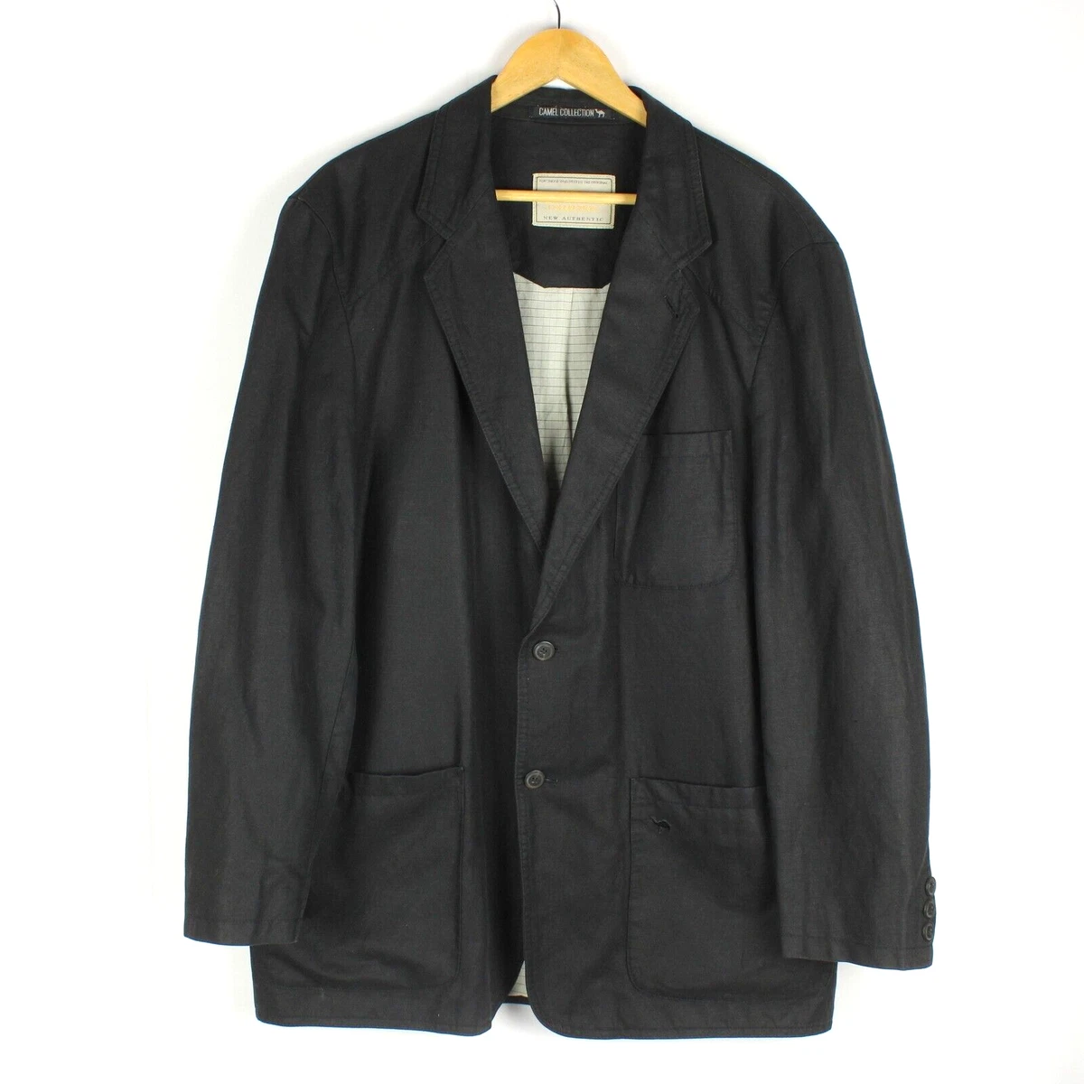 CAMEL COLLECTION Men Blazer Jacket Size 2XL IT54 US UK 44 Black Linen  sv8940 | eBay