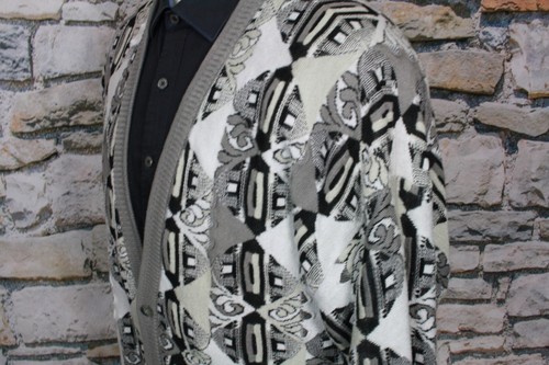 ST. CROIX Men Cardigan Sweater Abstract Design In Beige Black Taupe Cotton Blend - Picture 8 of 11