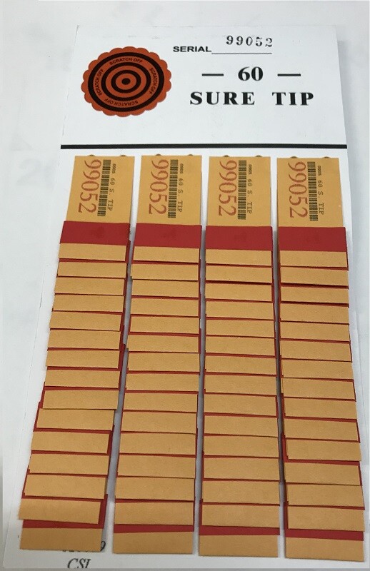 12 - # 60 Sure Tip Boards (1-60) Bingo/Jar Tickets Free Shipping