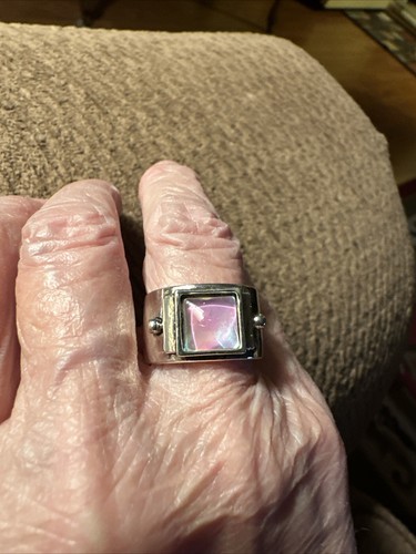 Pink And Blue Resin Moonstone Square Stone Ring In .925 Silver Plated Size 8 - Picture 2 of 9