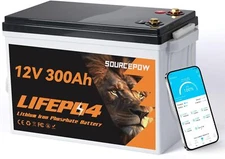 12V 300Ah Lithium LiFePO4 Battery,200A BMS for RV, Trolling Motor, Kayak, Solar