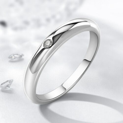 3.4mm Width Smooth Band 925 Silver Womens Wedding 2.1mm Round CZ Ring Size 4-9.5 - Picture 11 of 14