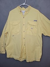 Columbia PFG Bahama II Shirt Mens Size L Yellow Outdoors Fishing Vented