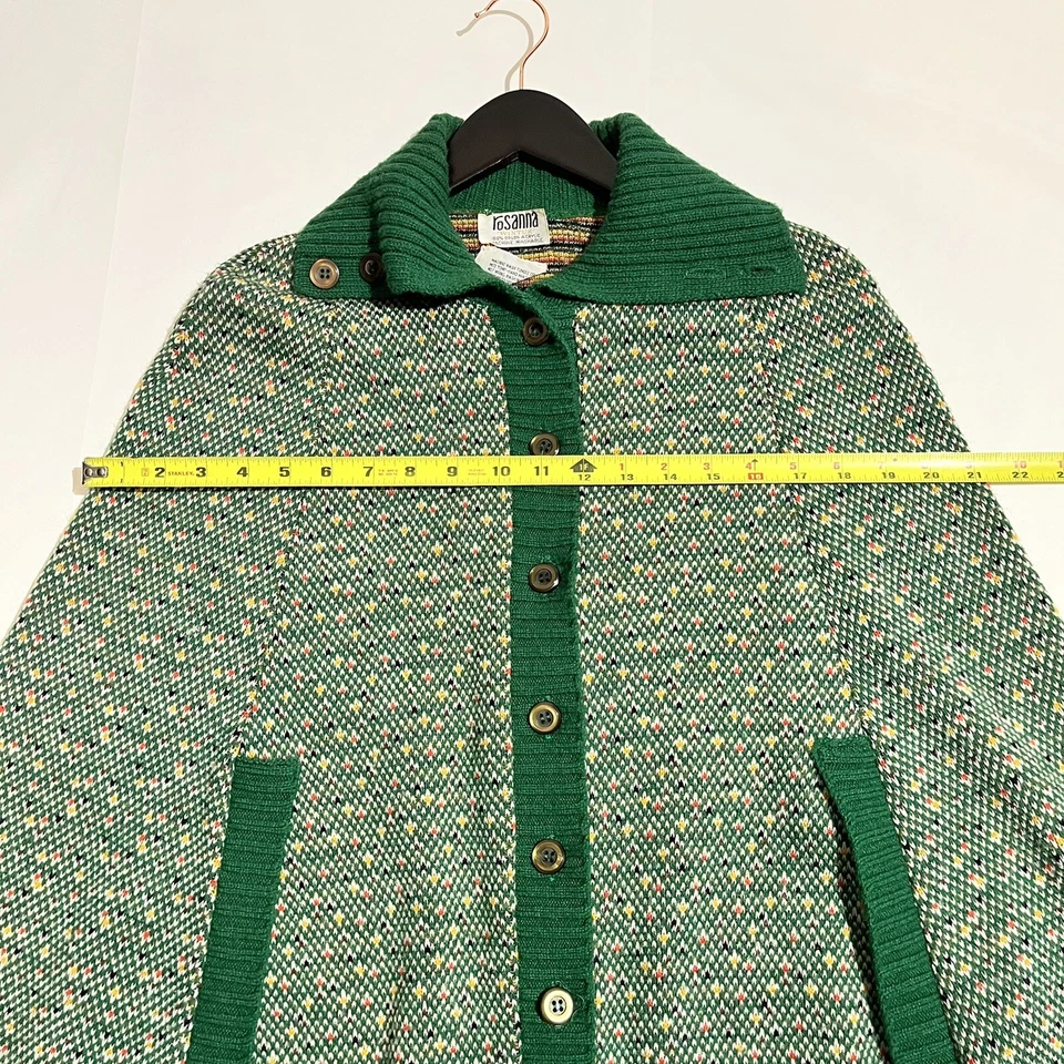 Mantón punteado vintage años 60 70 Rosanna Wintuk verde arco iris flecos capa envoltura O/S Foto 4 de 4