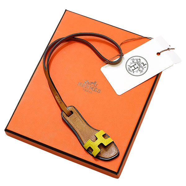 Hermes Oran Nano Bag Charm Sandals Vaux Epson Lime Yellow