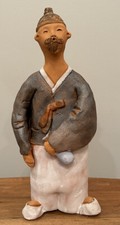 Japanese Asian Clay Man Figurine Hand Made St...