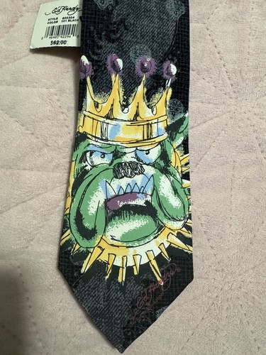 Ed Hardy by Christian Audigier Mens Silk Neck Tie Bulldog Kings Crown Tigers - Picture 2 of 8