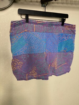trend basics swim board shorts 90 s crazy pattern purple blue Medium
