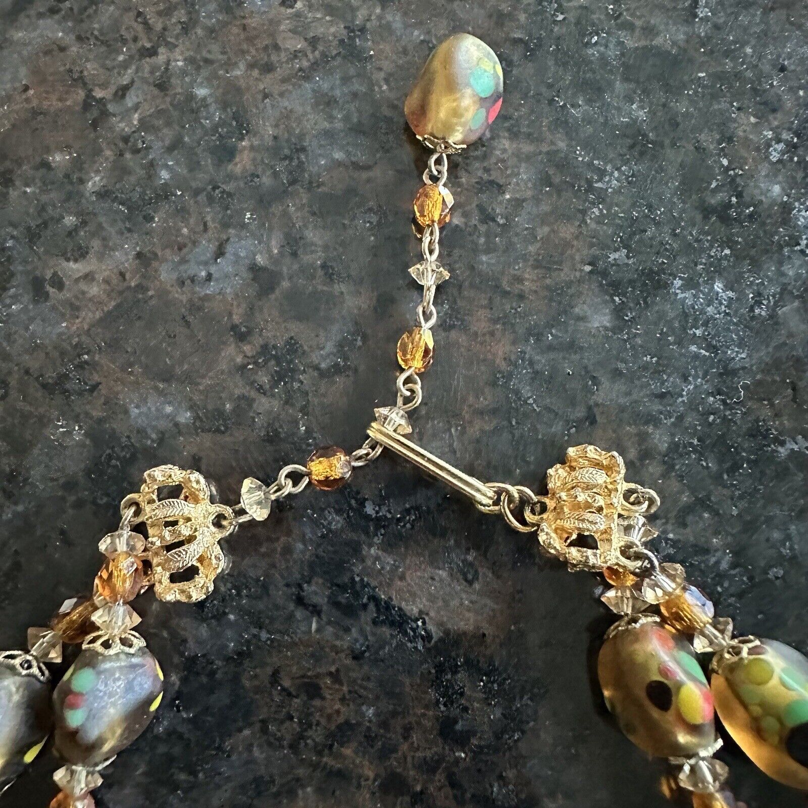 Vintage Signed Hobe Amber Art Glass Crystal Bead … - image 6