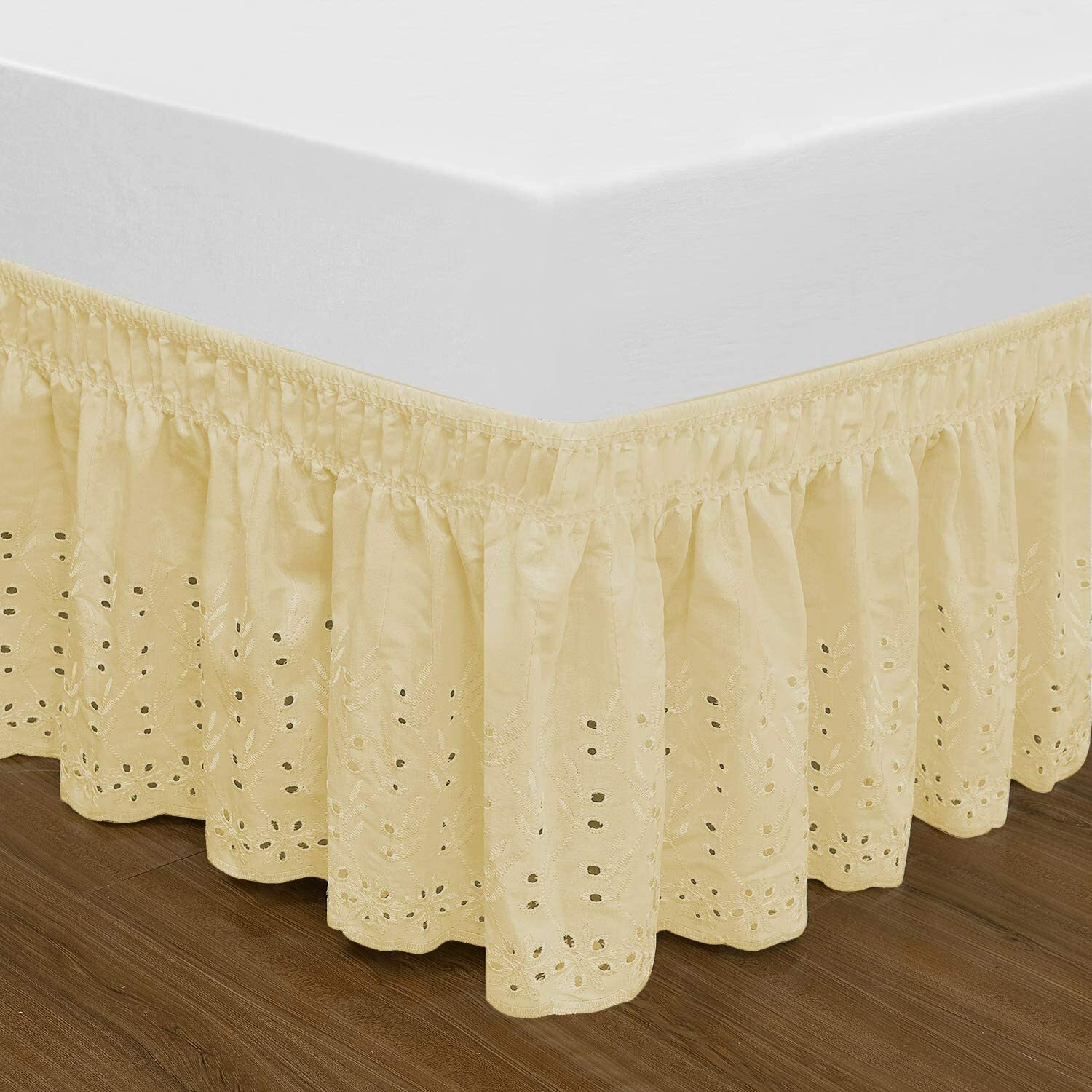 Elastic Eyelet Bed Skirts Dust Ruffle Adjustable Queen King 14 1/2
