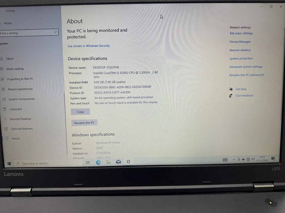 Lenovo Laptop L570 Thinkpad Windows 10 i5-6200U 8GB RAM 256GB Missing Keys - Image 2 of 4