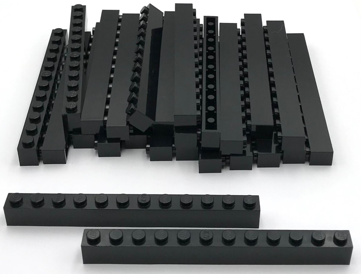 Lego 25 New Black Bricks Building Blocks x 12 Stud Parts