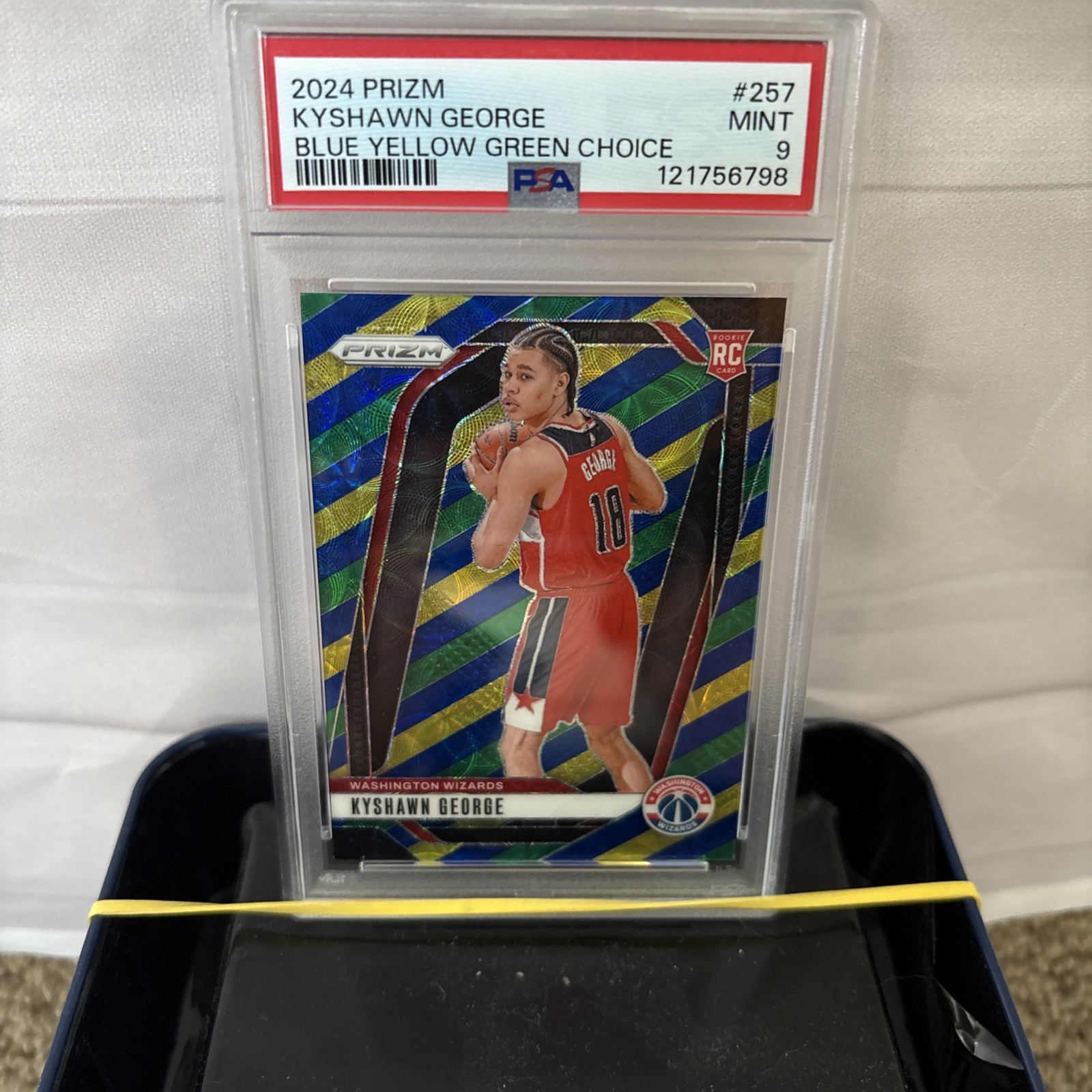 2024-25 Kyshawn George Prizm Choice Blue Yellow Green Prizm #257 (RC) PSA MINT 9