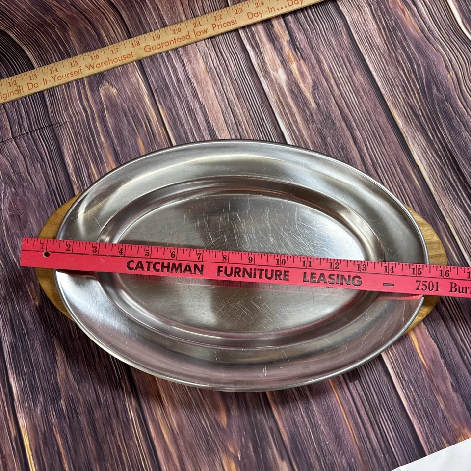 1 Gense Sweden Stainless Steel 18-8 Serving Tray Platters wood base MCM - Image 2 of 4