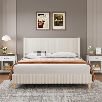  Full/Queen/King Size Bed Frame W/Wingback Headboard &Upholstered Platform,Moder