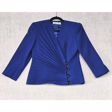EUC Vintage Lilli Ann 80s Royal Blue Aysymetrical 4 Button Blazer Size 8