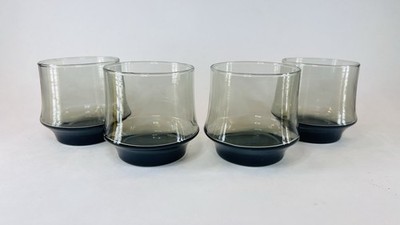 Vintage Libbey Glass Impromptu Smoke Gray Glasses, 3 1/8  Tall, 10 oz., Set of 4