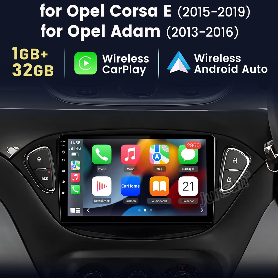 JUNSUN Carplay For Vauxhall Corsa E Adam Car Radio Stereo Android GPS Sat Nav Head Unit