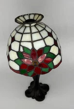 PartyLite Tiffany Style Poinsettia Stained Glass Candle Lamp Tea Light Holder