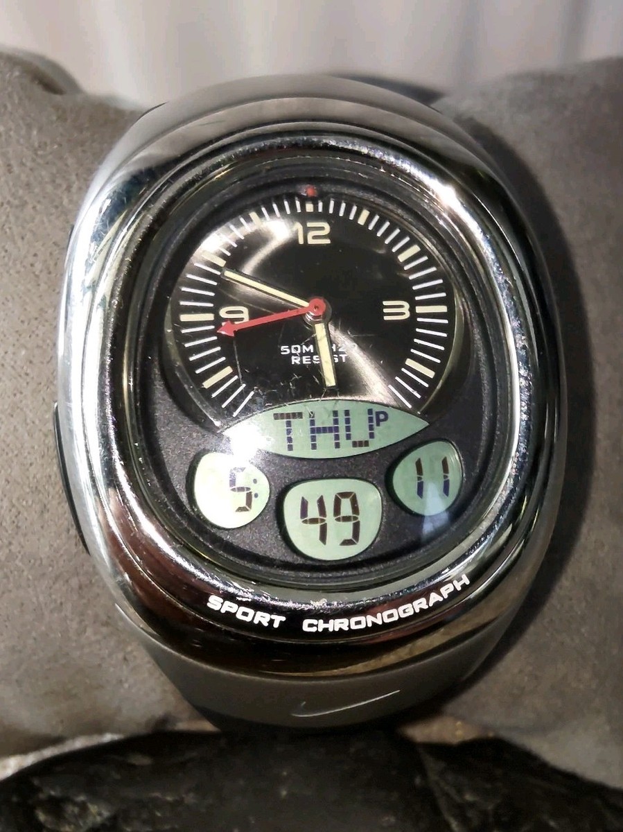 Rare Analog Digital Nike Sport Chronograph Watch Dual Time New