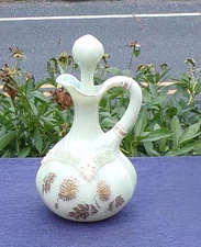 (N) CUSTARD EAPG  "CHRYSANTHEMUM SPRIG"  HANDLED CRUET with ORIGINAL STOPPER