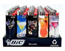 Bic Cheers Pocket Size Regular Disposable Lighters 50 Count Tray 8 Mix Designs