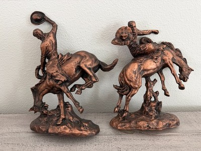 2 Vntg Rodeo Cowboys Bucking Horses Bronco Riding Plastic Wall Decor Marked ''CR''