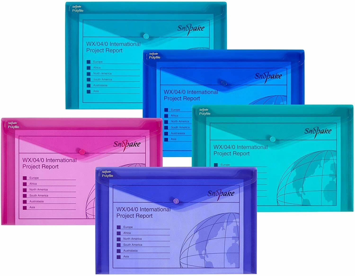 A4+ Foolscap Stud Wallets Popper Electra Colours Snopake Polyfile - Pack 5