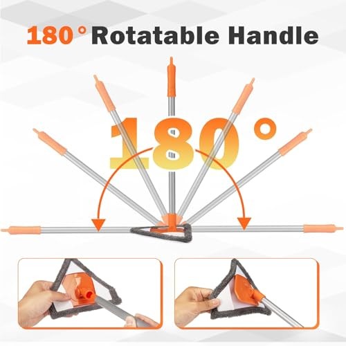 Windshield Interior Cleaner Tool - Auto Glass Wash Brush with 2 Washable and 