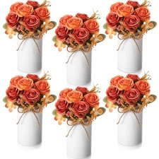 6 Sets Wedding Centerpiece for Table Decoration Orange Artificial Fake Rose F...