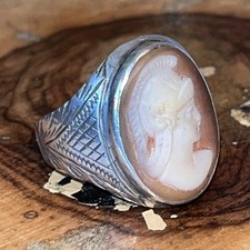 Sterling Silver 925 Cameo Roman Soldier Ring Size O.5 Great Unique Item