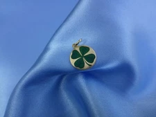 Rare Art Deco 14K Gold Enamel Lucky Clover Shamrock Pendant Luck Charm 🍀