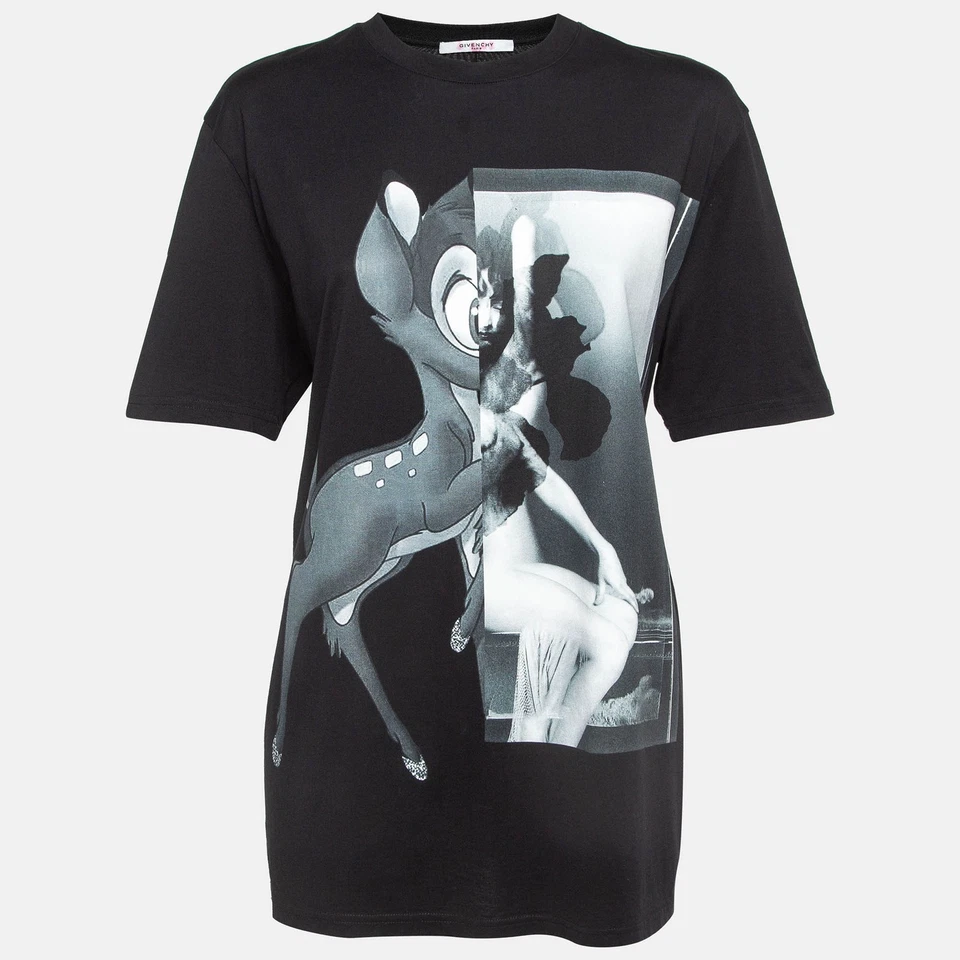 Camiseta Givenchy Negra Estampado Bambi Algodón Grande S