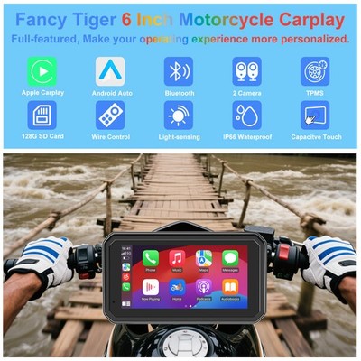 2026 FancyTiger 6'' Motorcycle CarPlay GPS(128G SD), with Wireless Android Auto