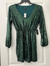 EXPRESS Size XS Green Sequin Long Sleeve Dress New