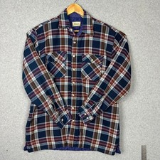 Vtg 80s Sears Tall L Plaid Flannel Quilt Lined Shirt Jacket Men Navy Shacket