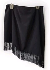 Boutique Europa Asymmetrical Fringed Skirt Women's Size 16 Black Mini Zip 