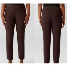 Eileen Fisher Slim Ankle Pants 1X Brown Viscose Blend Stretch Crepe Trousers