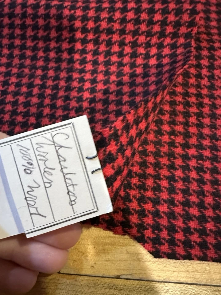 100% Wool Houndstooth Fabric 36" X 42"  Black Red - Image 2 of 4