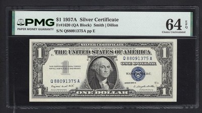 United States-Silver Certificate 1 Dollar 1957A Fr#1620 (QA Block) UNC Grade 64