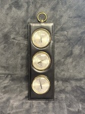 Elegante Vintage Wetterstation Barometer Hygrometer Thermometer Leder Messing